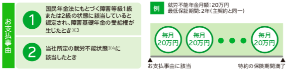 SOMPOひまわり生命　収入保障保険　じぶんと家族のお守り　パンフレット　仕組図　主契約　特約　払込免除　生活サポート　就労不能